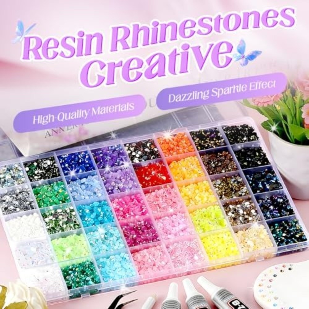 Art Craft Kit - マルチカラーレジンラインストーンキット、キラキラ輝くDIYデコレーション、フラットバックジェム、クラフト用品、ネイルアートラインストーン、帽子飾り用