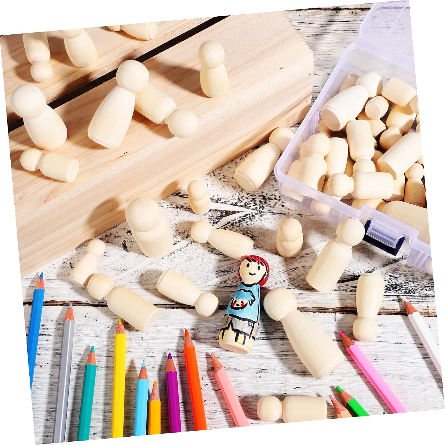 10個入り ナチュラルカラー 未仕上げ木製ペグドール 女性  - Art And Craft For Nursery のレビューと価格